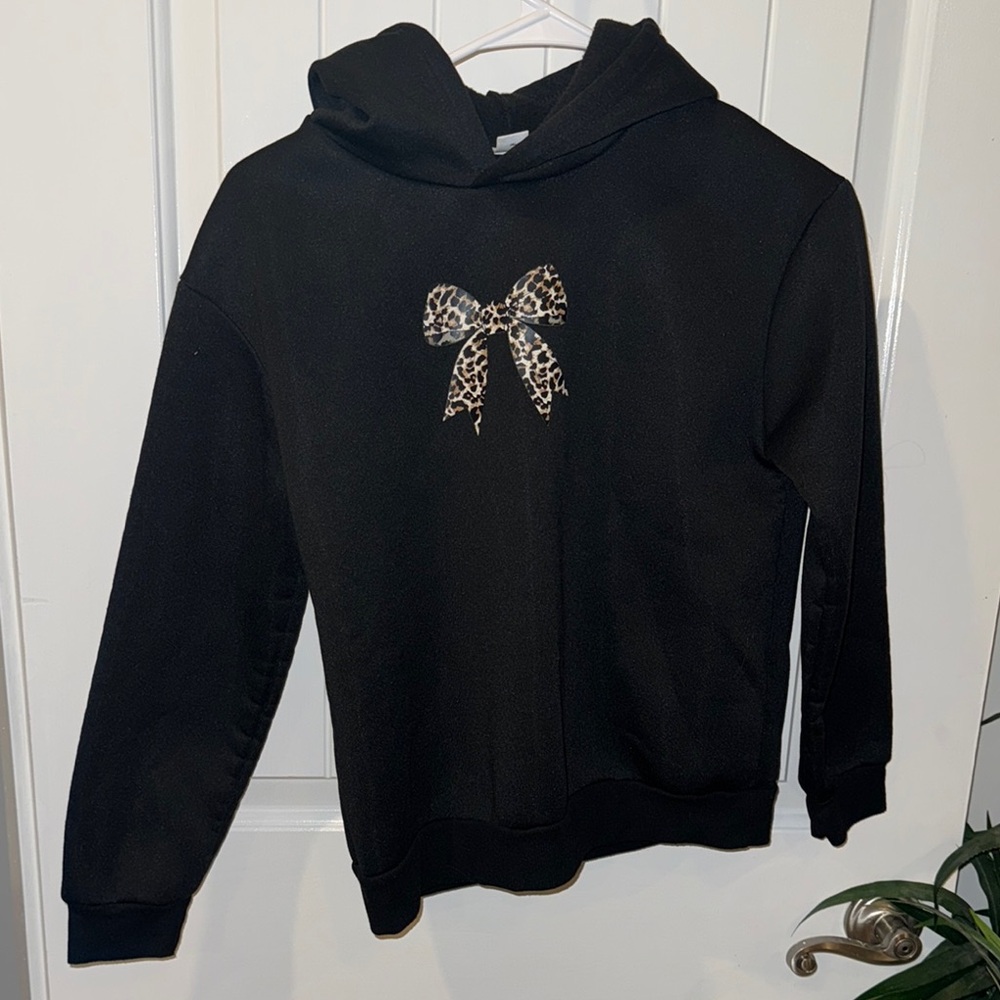 SHEIN Black Sparkly Bow Hoodie Sweatshirt
